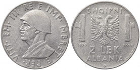 Vittorio Emanuele III (1900-1943). ALBANIA. 2 lek 1939 XVIII "magnetica". Gig.3a BB+