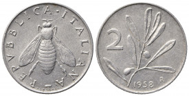 REPUBBLICA ITALIANA. 2 lire 1958 "Ulivo". Gig. 334 - R2. BB+/qSPL