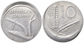 REPUBBLICA ITALIANA. 10 lire 1953 "Spighe". Errore di conio, decentrata. SPL