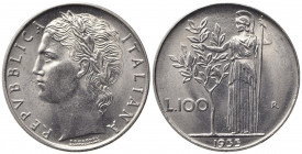 REPUBBLICA ITALIANA. 100 lire 1955 "Minerva". Gig. 92. FDC