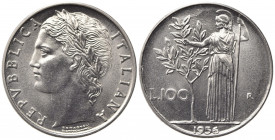 REPUBBLICA ITALIANA. 100 lire 1956 "Minerva". Gig. 93. FDC