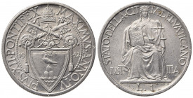 VATICANO. Pio XII (1939-1958). 1 lira 1942 Roma. Gig. 214. Colpetti al bordo. qFDC