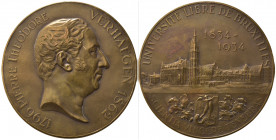 BELGIO. Medaglia Università di Bruxelles 1934. Pierre Theodore Verhaegen. AE (90 g - 65 mm). SPL