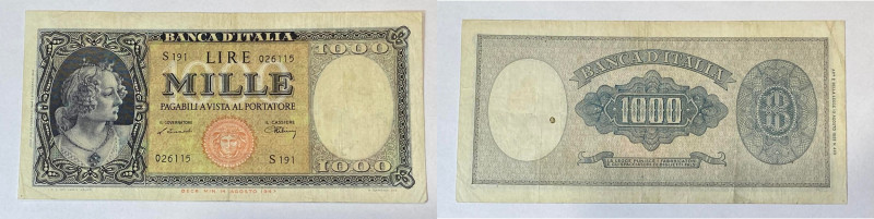 REPUBBLICA ITALIANA. Biglietti di banca. 1.000 lire "Medusa". Decreto 10 febbrai...