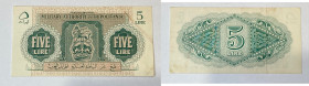 Occupazione inglese in Tripolitania. Military Authority in Tripolitania. WW2. 5 Lire 1943. SPL