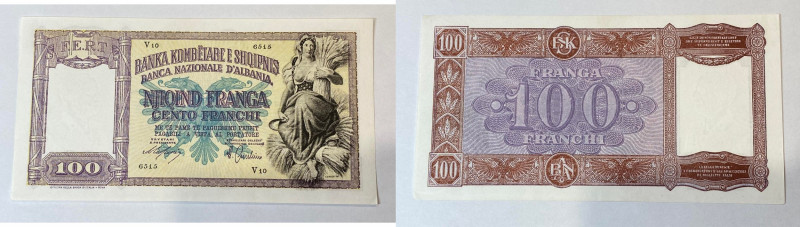 ALBANIA. Occupazione Italiana. 100 Franchi 1944. qFDS