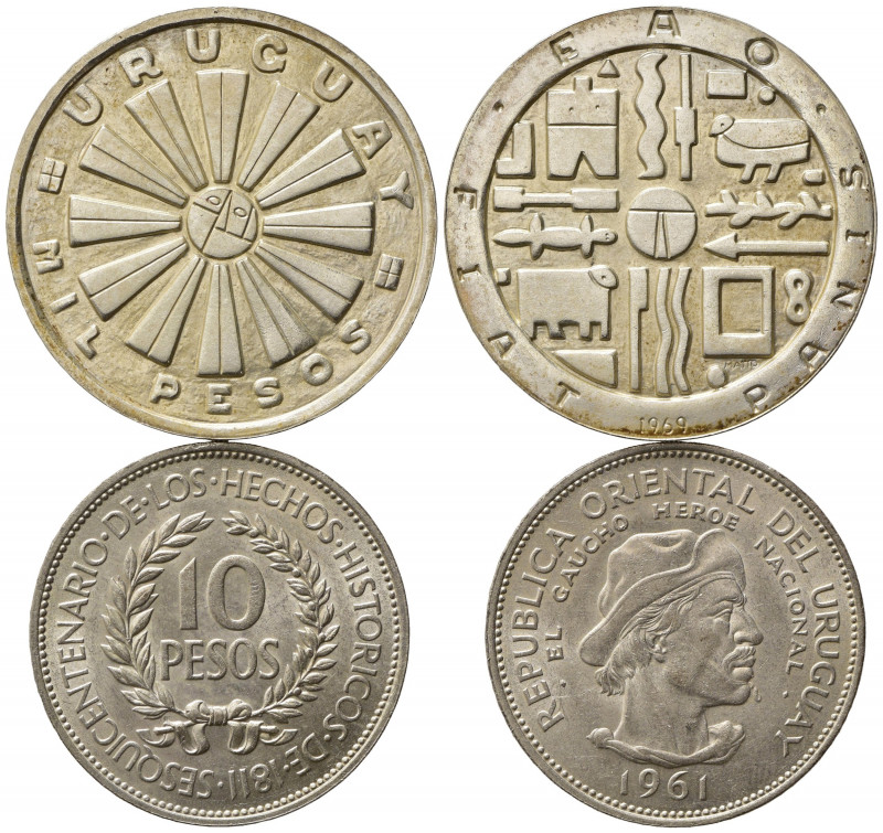 ESTERE. URUGUAY. Lotto di 2 monete in argento. SPL-FDC
