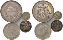 ESTERE. Lotto di 4 monete in argento (Francia, Romania, Lettonia, Germania). BB