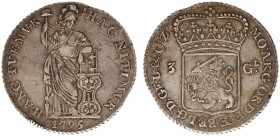 Bataafse Republiek (1795-1806) - Gelderland - 3 Gulden 1795 (Sch. 77b / Delm. 1145/R1) - small letters legend - edge defects - VF/XF