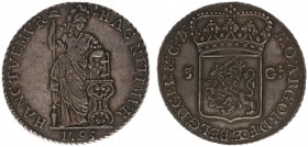 Bataafse Republiek (1795-1806) - Gelderland - 3 Gulden 1795 (Sch. 77 / Delm. 1145/R1) - bigger letters in legend - patina - XF
