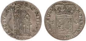 Bataafse Republiek (1795-1806) - Holland - 3 Gulden 1795 (Sch. 79 / Delm. 1146) - partly weak strike, attractive specimen - XF/UNC / RR / rare in this...