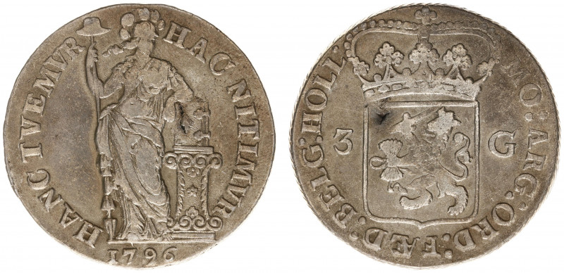 Bataafse Republiek (1795-1806) - Holland - 3 Gulden 1796 met 'HOL*' (Sch. 80b / ...