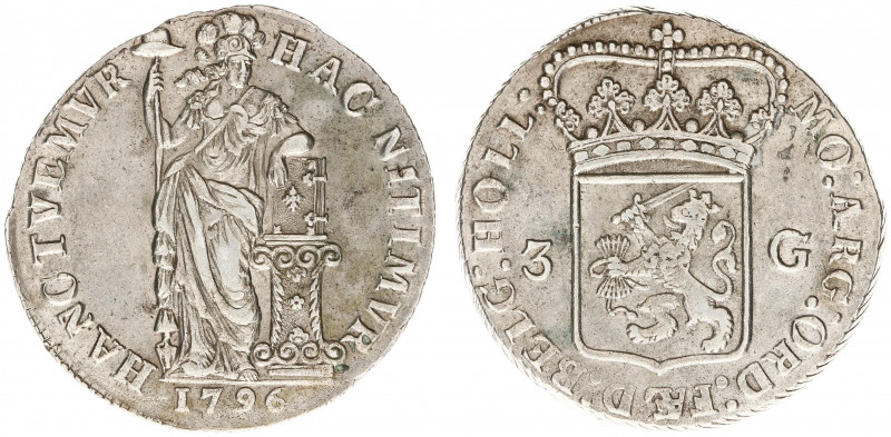 Bataafse Republiek (1795-1806) - Holland - 3 Gulden 1796 Holland met 'HOLL:' (Sc...