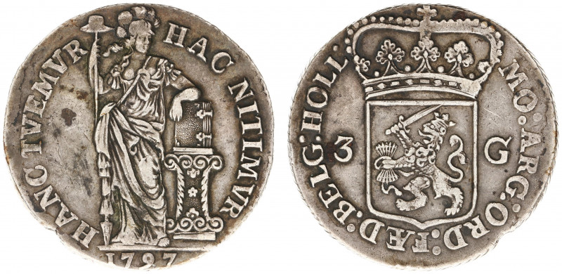 Bataafse Republiek (1795-1806) - Holland - 3 Gulden 1797 met HOLL. (Sch. 81c/R /...