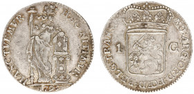 Bataafse Republiek (1795-1806) - Overijssel - 1 Gulden 1795 mmt. Adelaar (Sch. 99 R / Delm. 1184) - die defect next to virgin's head - VF+ / rare