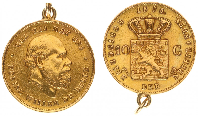 Netherlands - Gouden Tientjes 1875-1933 - 10 Gulden 1875 with mounted eyelet - G...