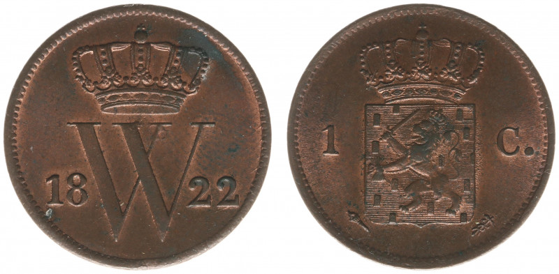 Koninkrijk NL Willem I (1815-1840) - 1 Cent 1822 U (Sch. 326) - XF, mint color b...