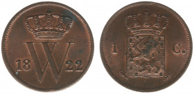 Koninkrijk NL Willem I (1815-1840) - 1 Cent 1822 U (Sch. 326) - XF, mint color but sm. dark spot on obv.