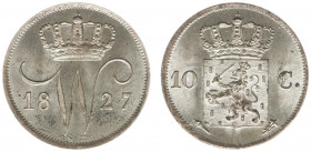 Koninkrijk NL Willem I (1815-1840) - 10 Cent 1827 U (Sch. 307) - enkele dunne krasjes vz onderaan, PR/UNC - Geslagen met oud stempel (meerdere barstje...