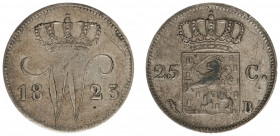 Koninkrijk NL Willem I (1815-1840) - 25 Cent 1823 B/22 OVERDATE (Sch. -) - F/VF
