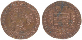 1545 - Jeton Brugge (Dugn.1633, vOrdenII.83) - Obv: Bust Charles V left / Rev: Double headed eagle, shield on breast - bronze 28 mm - good VF, ex Else...