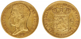 Koninkrijk NL Willem I (1815-1840) - 10 Gulden 1830 U/28 OVERDATE (Sch. 183a/RR) - VF, very scarce