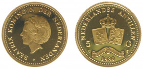 Netherlands Antilles - 5 Gulden 1980 - Gold - Prooflike