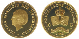 Netherlands Antilles - 10 Gulden 1980 - Gold - Prooflike