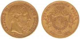 Belgium - 20 Francs 1875 (KM37, Fr.412) - Gold - VF
