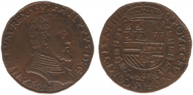 1559 - Jeton 'Rekenkamer of Lille' (Dugn.2223, vOrdenII.118) - Obv: Bust Philip right / Rev: Crowned arms within order chain - bronze 29 mm - VF, purc...
