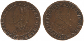 156059 - Jeton 'Rekenkamer of Lille' (Dugn.2264, cf. vOrdenII.121, Tas73) - Obv: Bust Philip II right / Rev: Bust Isabelle left - bronze 29 mm - VF, e...