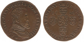 1564 - Jeton 'Siege of Oran' (Dugn.2388, vOrden684) - Obv: Bust Philip II right / Rev: Arms of Holland, Zeeland, Friesland, Utrecht en Overijssel - br...