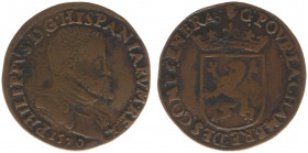 1570 - Jeton Antwerp 'Rekenkamer of Brabant' (Dugn.2520, vOrden741) - Obv: Bust Philip II right / KZ Crowned arms of Brabant - bronze 28 mm - F/VF, ex...