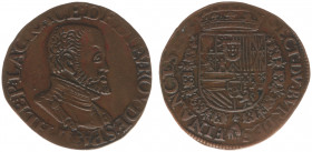 1573 - Jeton 'Bureau des Finances' (Dugn.2607) - Obv: Bust Philip II right / Rev: Crowned arms within golden fleece order chain - bronze 28 mm - VF, e...