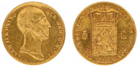 Koninkrijk NL Willem II (1840-1849) - 5 Gulden 1843 (Sch. 503/RR) - Gold - mintage 1595 pcs. - a.XF, lightly polished, very rare