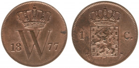 Koninkrijk NL Willem III (1849-1890) - 1 Cent 1877 (Sch. 695) - UNC, sm. black spot on W-side