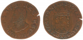 1578 - Rekenpenning Brugge (Dugn.2766, vOrden 831) - VZ Borstbeeld Philips II n.l. / KZ Gekroond wapen van Vlaanderen - brons 30 mm - vrijwel ZF, ex E...