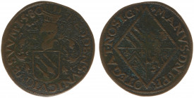 1580 - Jeton 'Simon Pyll en Francine van der Mersche' (Dugn.2821, vOrden858) - Obv: Arms of Simon Pyll (Accountant of Holland) / Rev: Lozenge with 4 a...