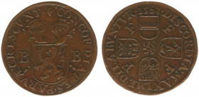 1583 - Jeton Antwerp 'Revival to unity in Brabant' (Dugn.2957, vOrden890, Tas201) - Obv: Double helmeted arms of Brabant, B-B beside / Rev: Small lion...