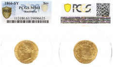 Australia - Victoria (1837-1901) - Sovereign 1866-SY (KM4, Fr.10) - Obv: Laureate head left / Rev: Crown above Australia within wreath - Gold - PCGS M...
