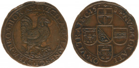 1584 - Jeton Utrecht 'Excitation to vigilance' (Dugn.3007, vLoonI.350.2, Tas212) - Obv: Rooster guards diamond / Rev: Arms of Amersfoort, Rhenen, Wij ...