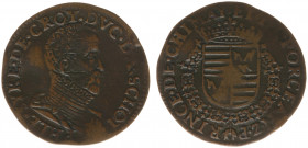 1585 - Jeton 'Philippe de Croy' (Dugn.3033) - Obv: Bust Philippe de Croy right / Rev: Crowned arms Philippe de Croy within Golden Fleece order - bronz...