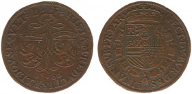 1586 - Jeton 'Capture of Neuss / Bureau des Finances Parma' (Dugn.3107, vLoonI.371.3, Tas231) - Obv: Arms of Flanders and Brabant under laurel crown /...
