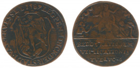 1586 - Rekenpenning van de stad Brussel (Dugn.3157, vOrdenII.164, Tas243) - VZ Wapen van Brussel in cartouche / KZ Het laatste oordeel - brons 30 mm -...