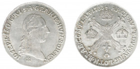 Austria - Empire - Joseph II (1765-1790) - ¼ Kronentaler 1788-H, Günzburg (KM38, Her.211, ANK40) - Obv: Laureate bust right / Rev: Foliated cross, cro...