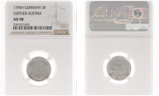 Austria - Empire - Franz II (1792-1835) - 3 Kreuzer 1795-H, Günzburg (ANK19, Her.946) - Obv: 3 shields and date / Rev: Value above sprigs - NGC AU58