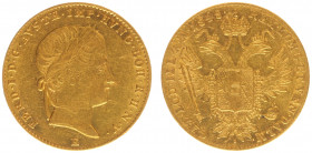 Austria - Empire - Ferdinand I (1835-1848) - Ducat 1848-E, Karlsburg (KM2262, Her.54, ANK2, Husz.2078, Fr.226) - Obv: Laureate bust right / Rev: Crown...