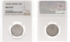 Austria - Empire - Franz Joseph I (1848-1916) - 20 Kreuzer 1855-B, Kremnitz (KM2211, ANK21, Her.677, Husz.2147) - Obv: Laureate head left / Rev: Crown...