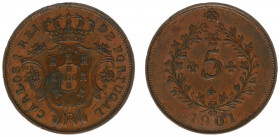 Azores - Carlos I (1889-1908) - 5 Reis 1901 (KM16, Gomes01.01) - Obv: Crowned arms / Rev: Value within wreath - UNC