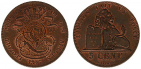 Belgium - Leopold I (1831-1865) - 5 Centimes 1847 - BRAEMT F. with dot (KM5.1, Aern.14) - Obv: Crowned monogram / Rev: Lion with tablet - UNC with som...